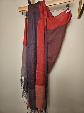 Jim Thompson Silk/Wool Red and Purple Colorblock Lightweight Scarf
